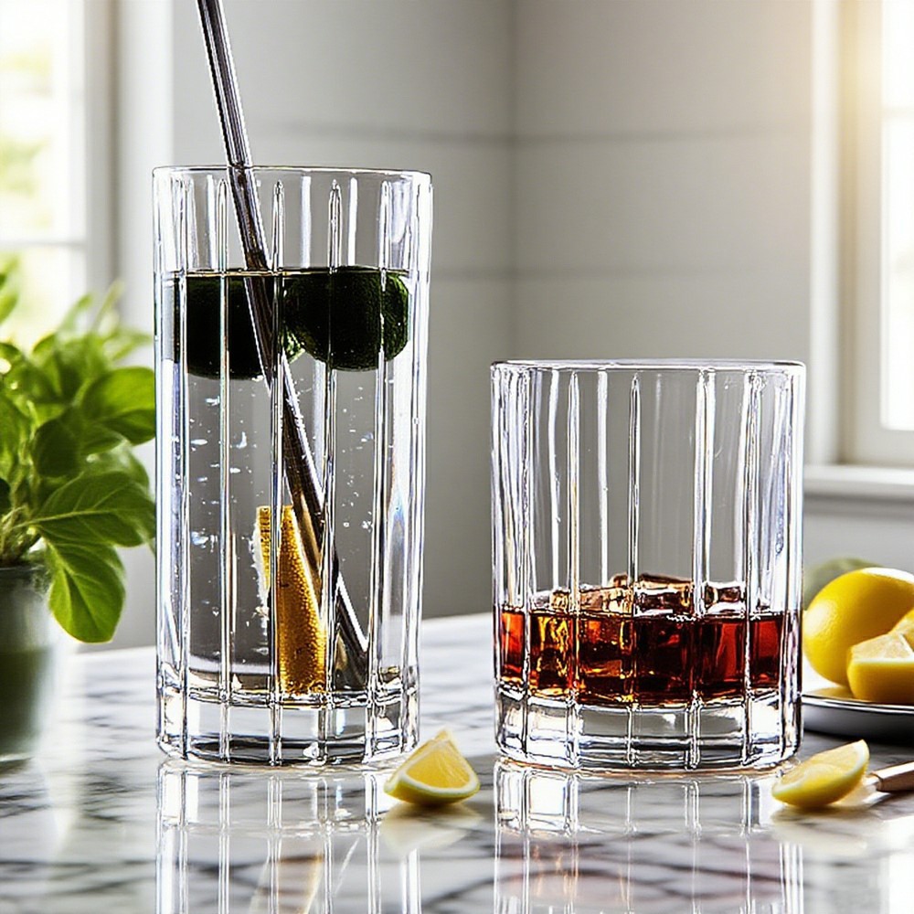 clear striped drinking glass