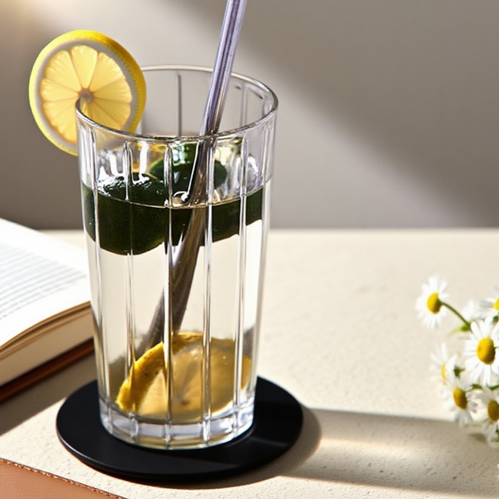 Transparent striped glass cup